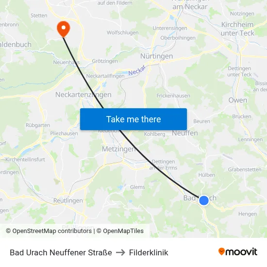 Bad Urach Neuffener Straße to Filderklinik map