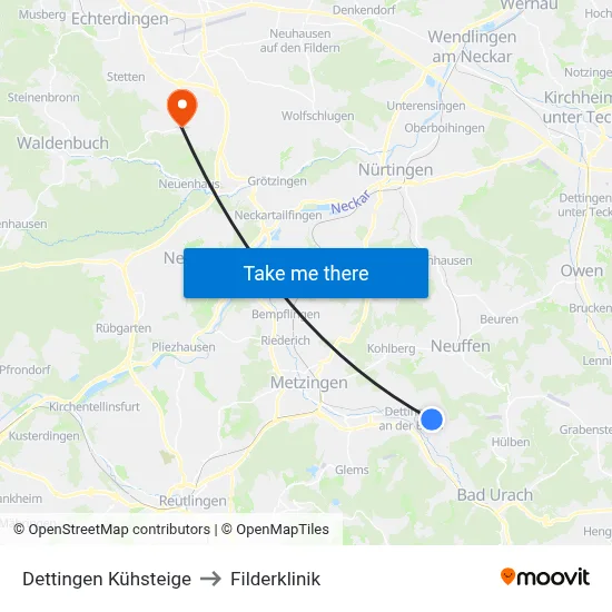 Dettingen Kühsteige to Filderklinik map