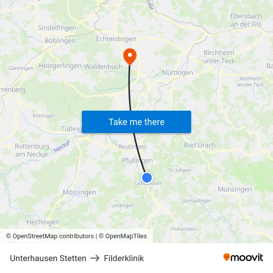 Unterhausen Stetten to Filderklinik map