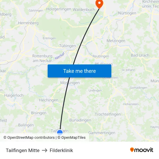 Tailfingen Mitte to Filderklinik map