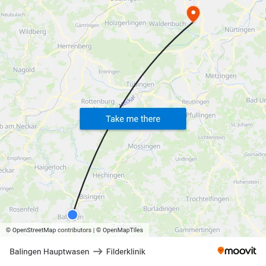 Balingen Hauptwasen to Filderklinik map