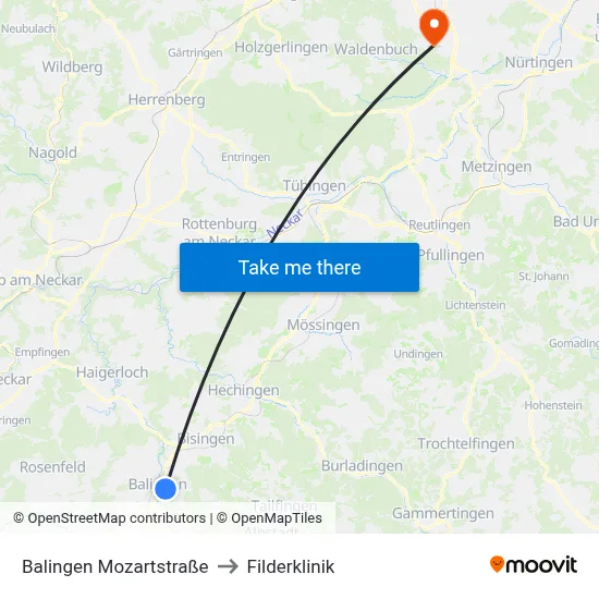 Balingen Mozartstraße to Filderklinik map