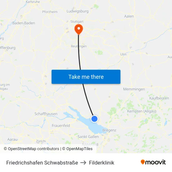 Friedrichshafen Schwabstraße to Filderklinik map