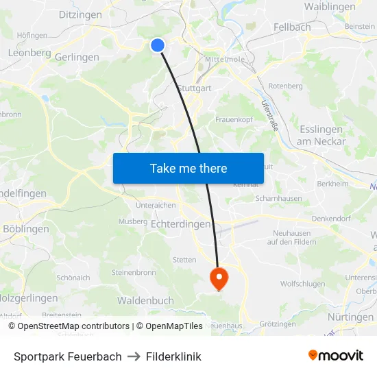 Sportpark Feuerbach to Filderklinik map
