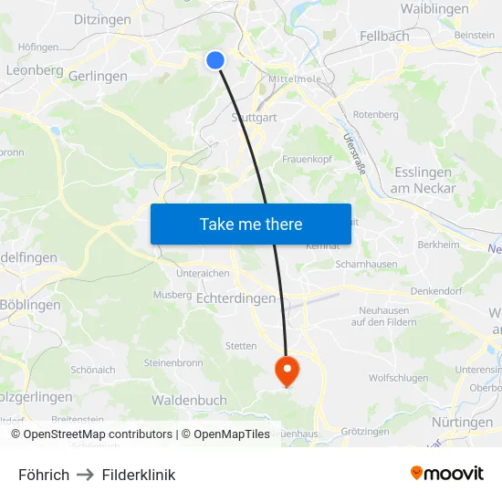 Föhrich to Filderklinik map