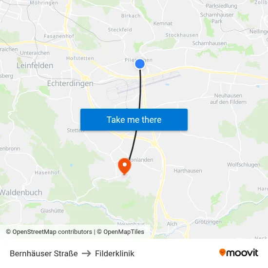 Bernhäuser Straße to Filderklinik map