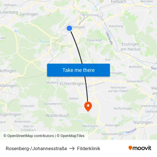 Rosenberg-/Johannesstraße to Filderklinik map