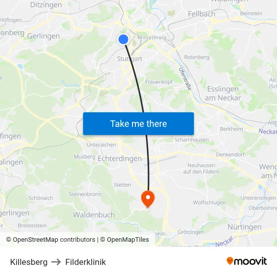 Killesberg to Filderklinik map
