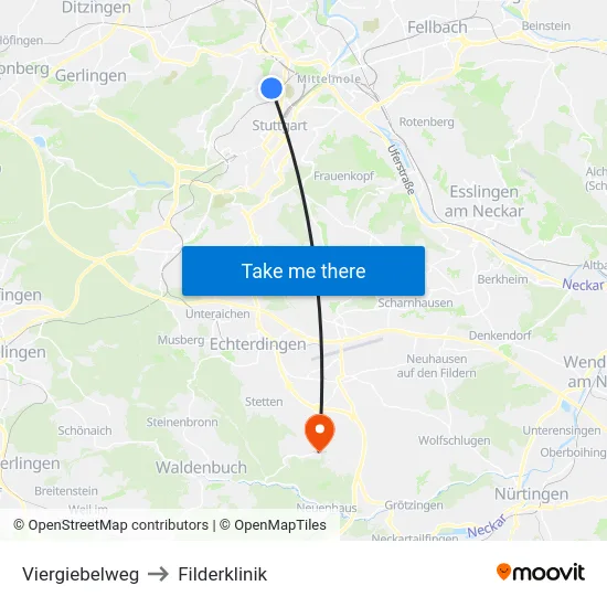 Viergiebelweg to Filderklinik map