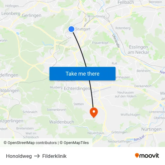 Honoldweg to Filderklinik map
