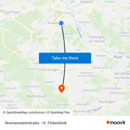 Wunnensteinstraße to Filderklinik map