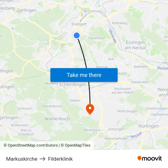 Markuskirche to Filderklinik map