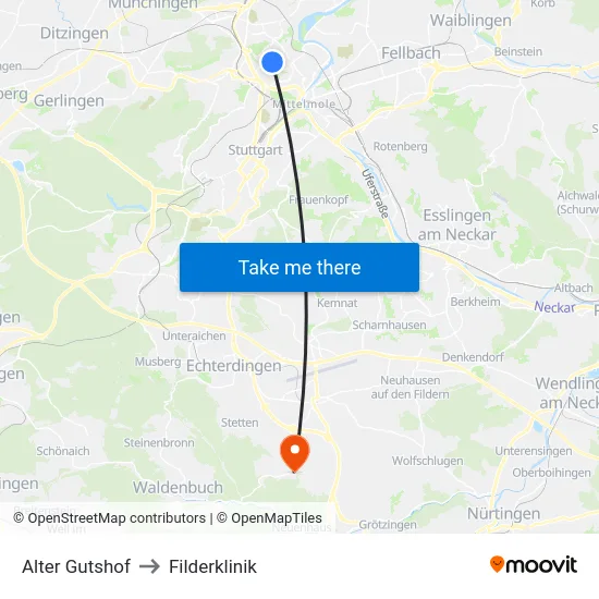 Alter Gutshof to Filderklinik map