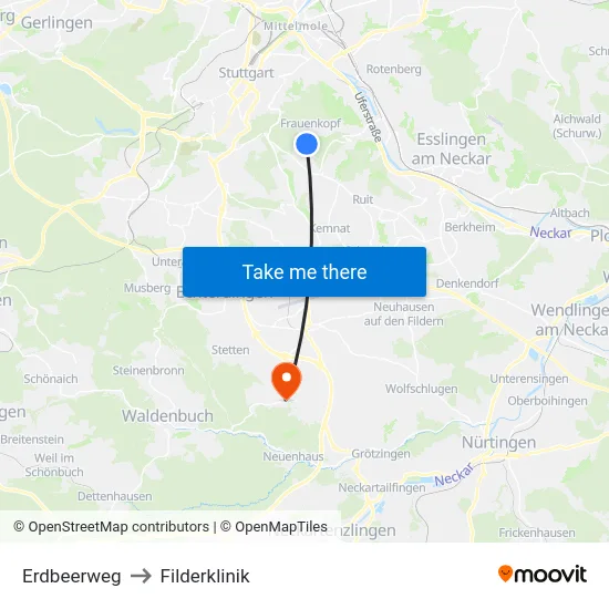 Erdbeerweg to Filderklinik map