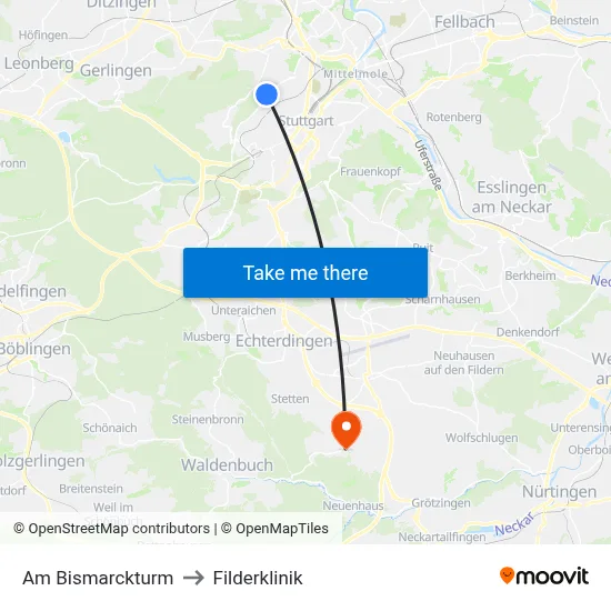 Am Bismarckturm to Filderklinik map