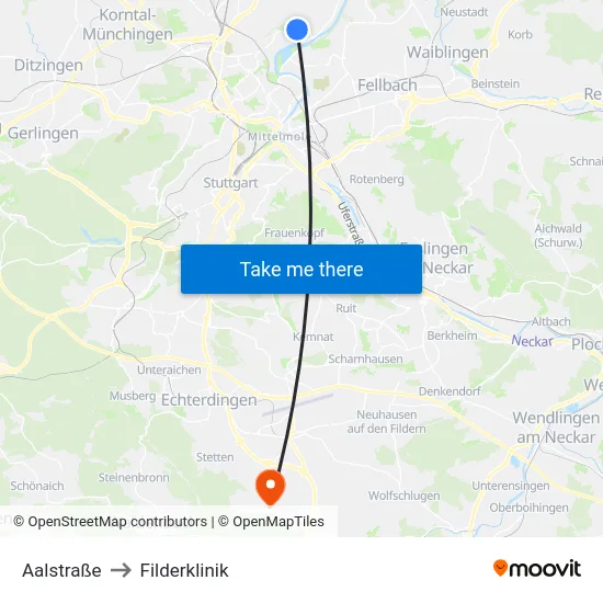 Aalstraße to Filderklinik map