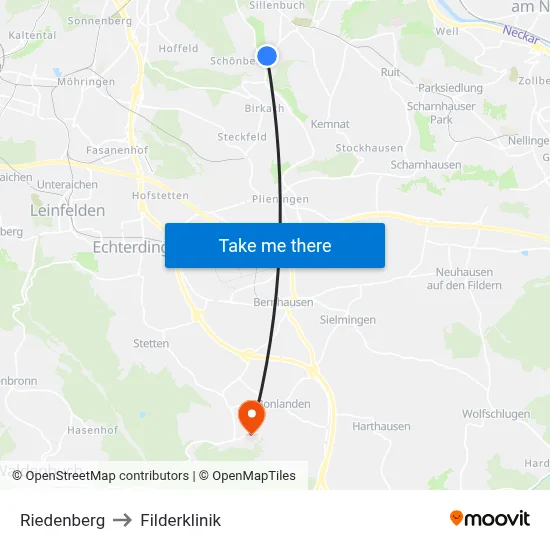 Riedenberg to Filderklinik map