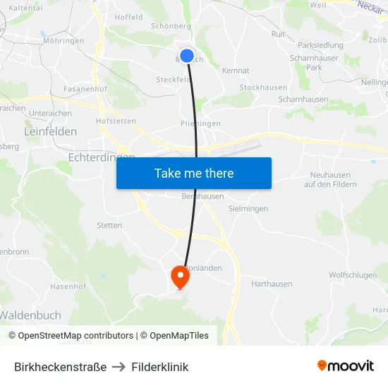 Birkheckenstraße to Filderklinik map