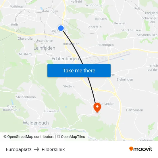 Europaplatz to Filderklinik map