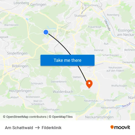 Am Schattwald to Filderklinik map