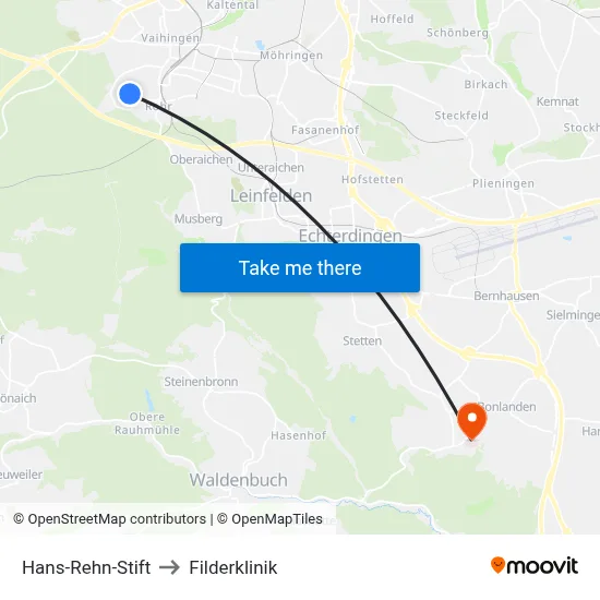 Hans-Rehn-Stift to Filderklinik map