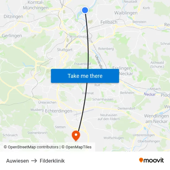 Auwiesen to Filderklinik map