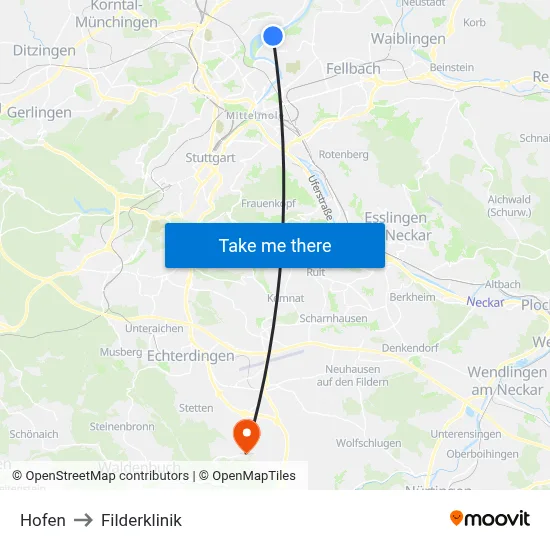 Hofen to Filderklinik map