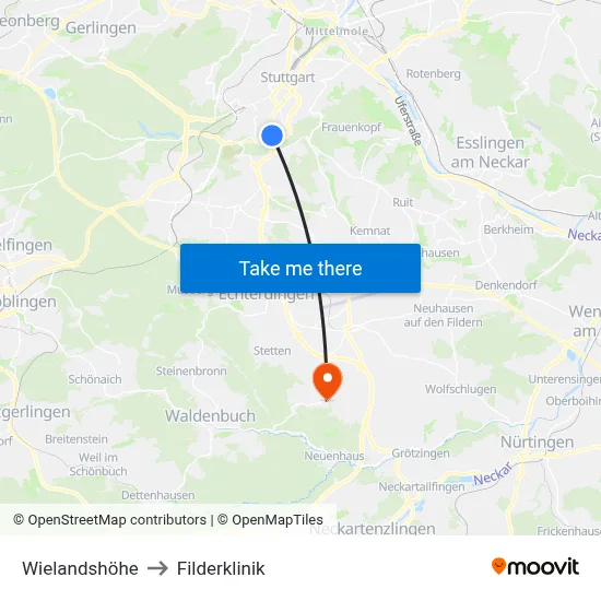 Wielandshöhe to Filderklinik map