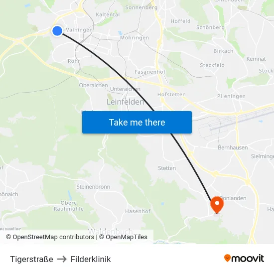 Tigerstraße to Filderklinik map