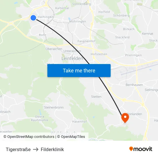 Tigerstraße to Filderklinik map