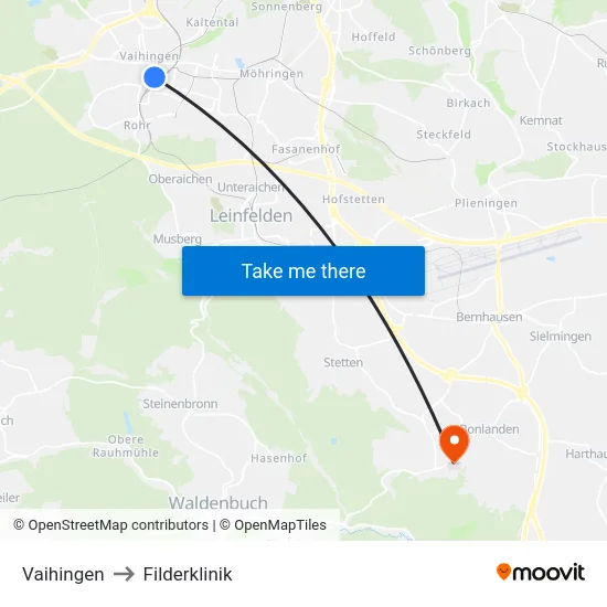 Vaihingen to Filderklinik map