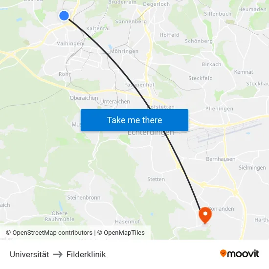 Universität to Filderklinik map