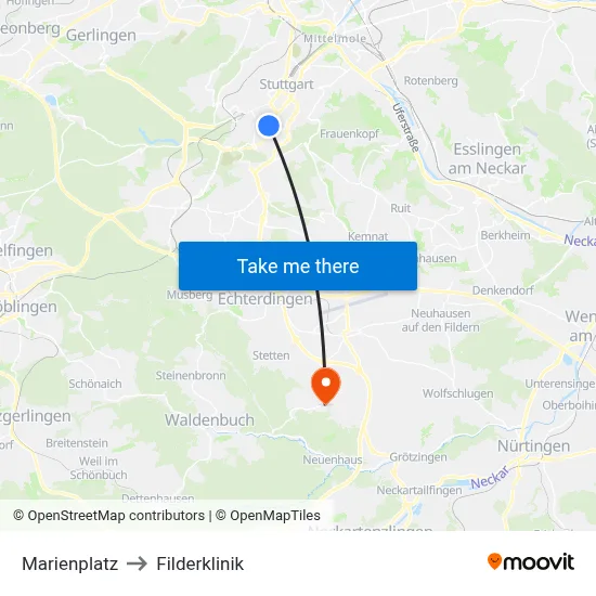 Marienplatz to Filderklinik map