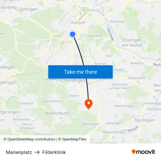 Marienplatz to Filderklinik map