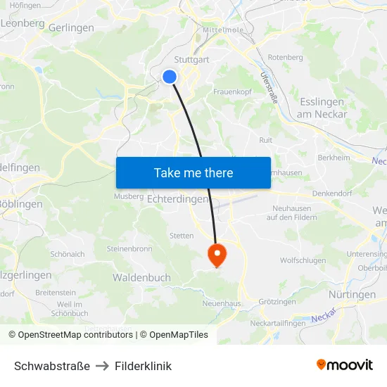 Schwabstraße to Filderklinik map