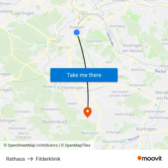 Rathaus to Filderklinik map