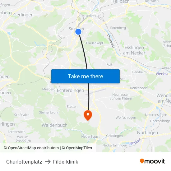 Charlottenplatz to Filderklinik map