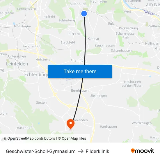 Geschwister-Scholl-Gymnasium to Filderklinik map