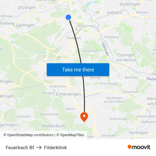 Feuerbach Bf to Filderklinik map