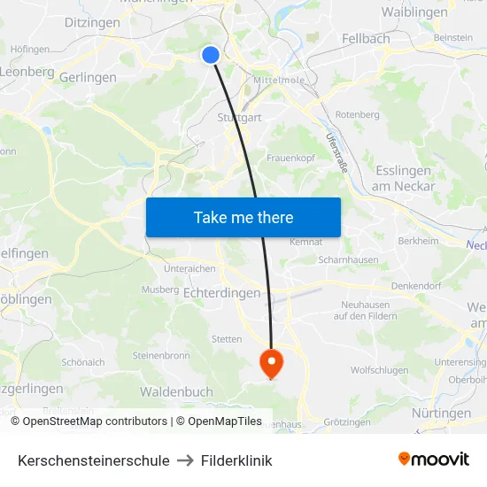 Kerschensteinerschule to Filderklinik map