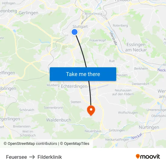 Feuersee to Filderklinik map
