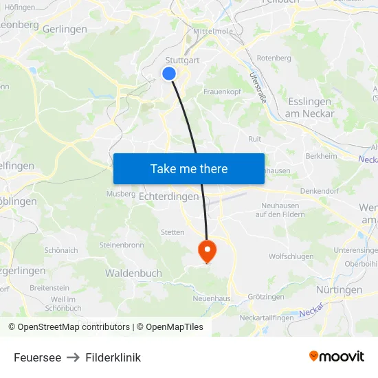 Feuersee to Filderklinik map