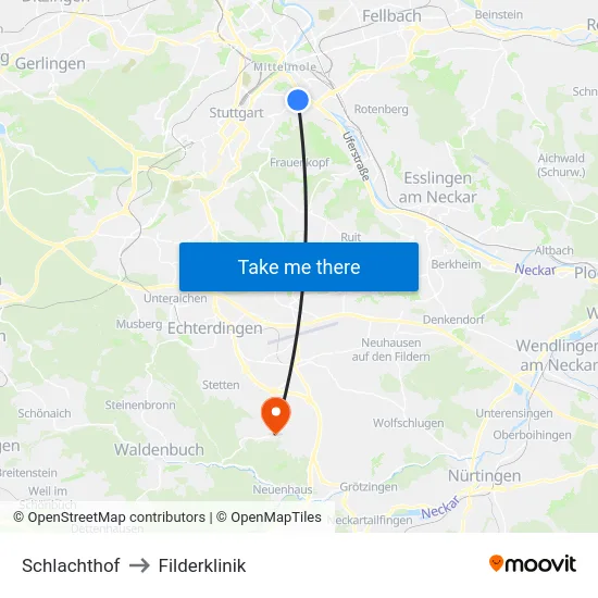 Schlachthof to Filderklinik map
