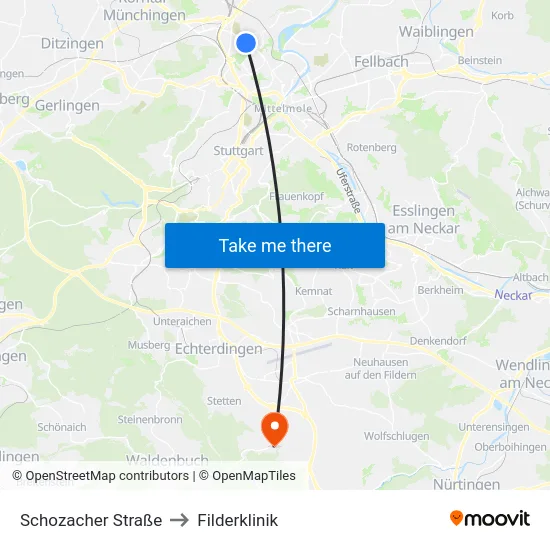 Schozacher Straße to Filderklinik map