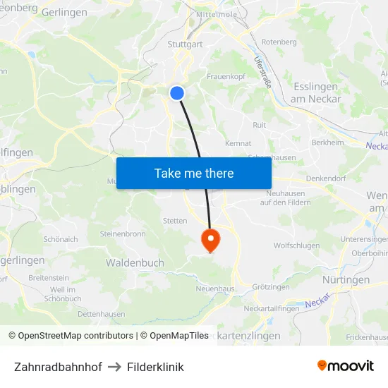 Zahnradbahnhof to Filderklinik map