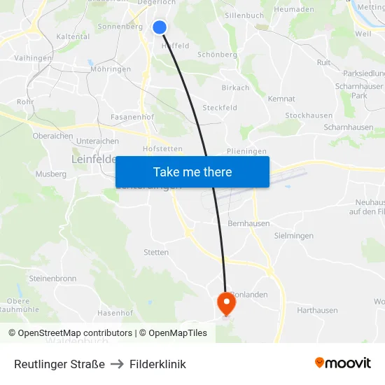 Reutlinger Straße to Filderklinik map