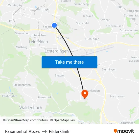 Fasanenhof Abzw. to Filderklinik map