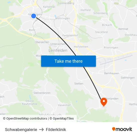 Schwabengalerie to Filderklinik map