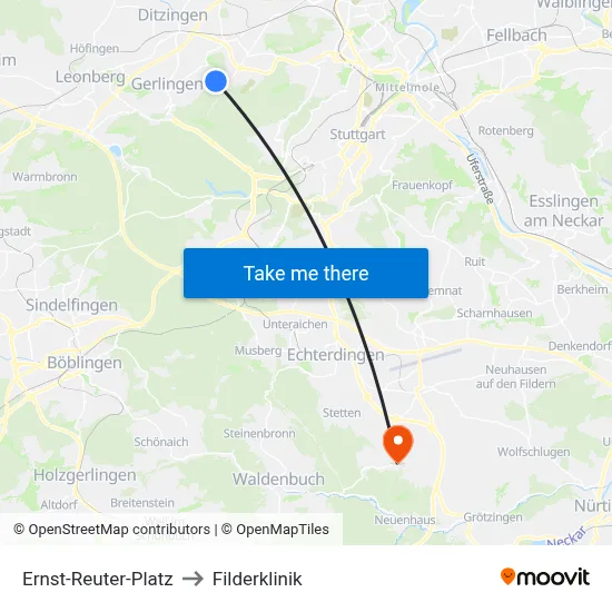 Ernst-Reuter-Platz to Filderklinik map
