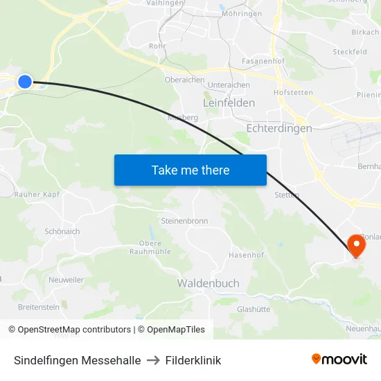 Sindelfingen Messehalle to Filderklinik map